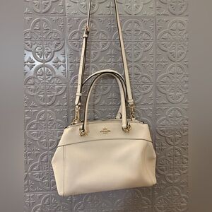 Coach Pebbled Leather Satchel with Crossbody Strap – Chalk/Cream